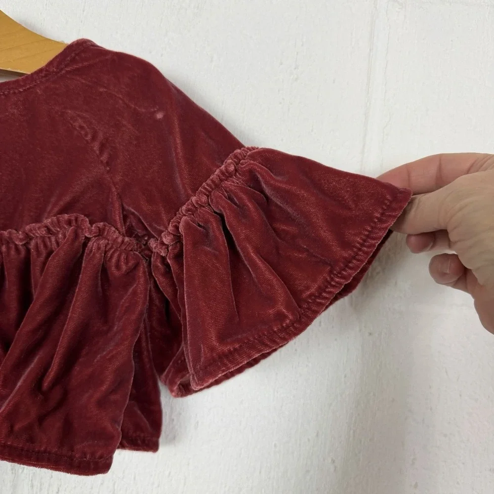 Banana‎ Republic Baby Top Velvet Ruffle Sleeves Hem Rust Color Princess 3-6 Mo